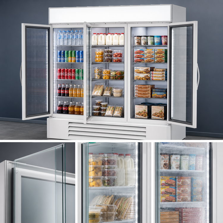 Product image #5 for Beverage Air MarketMax Dual-Temp 3-Section Reach-In Glass Door Merchandiser Refrigerator/Freezer
