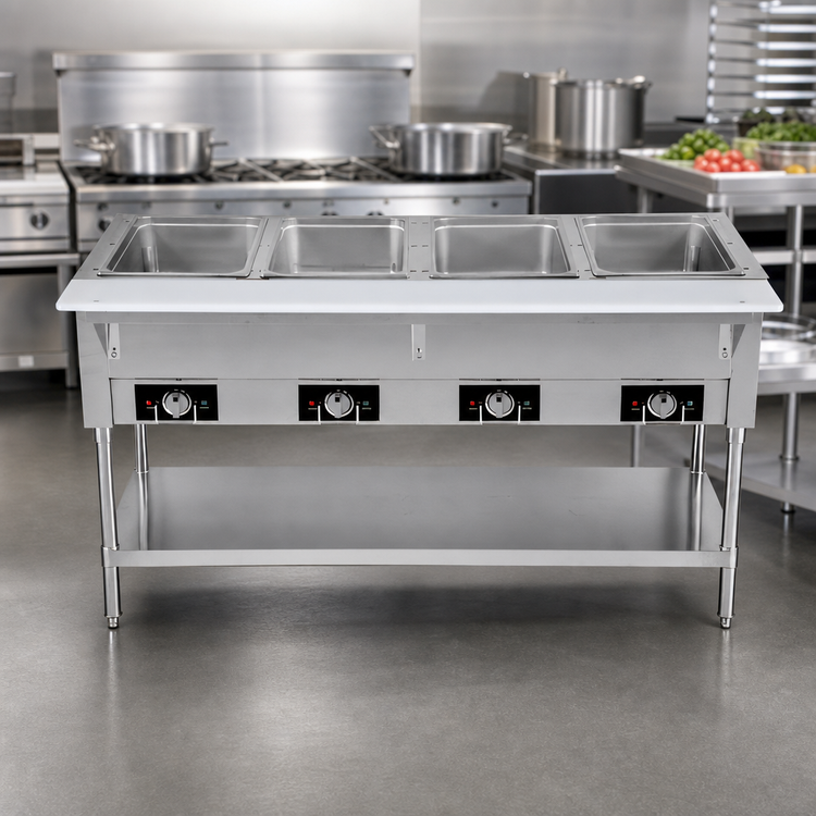 Product image #4 for Serv-Ware 4-Well Open Well Electric Steam Table with Open Shelf Base