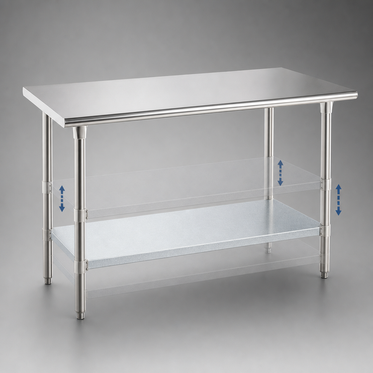 Product image #4 for Advance Tabco 84" x 36" 16 Gauge 430 Stainless Steel Flat Top Work Table with Galvanized Undershelf