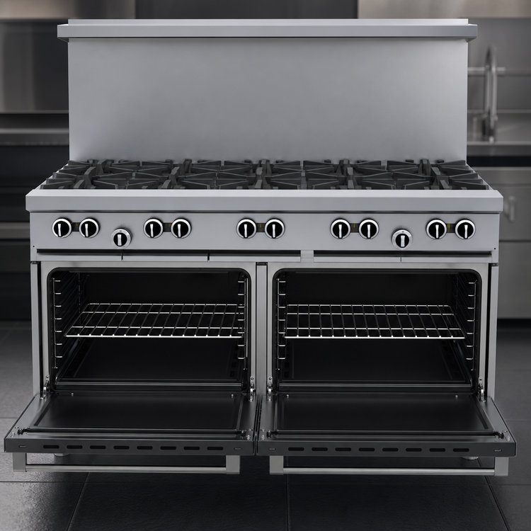 Product image #4 for Signature G Starfire Pro Series 60-Inch Gas Restaurant Range with 10 Open Burners and 2 Standard Ovens