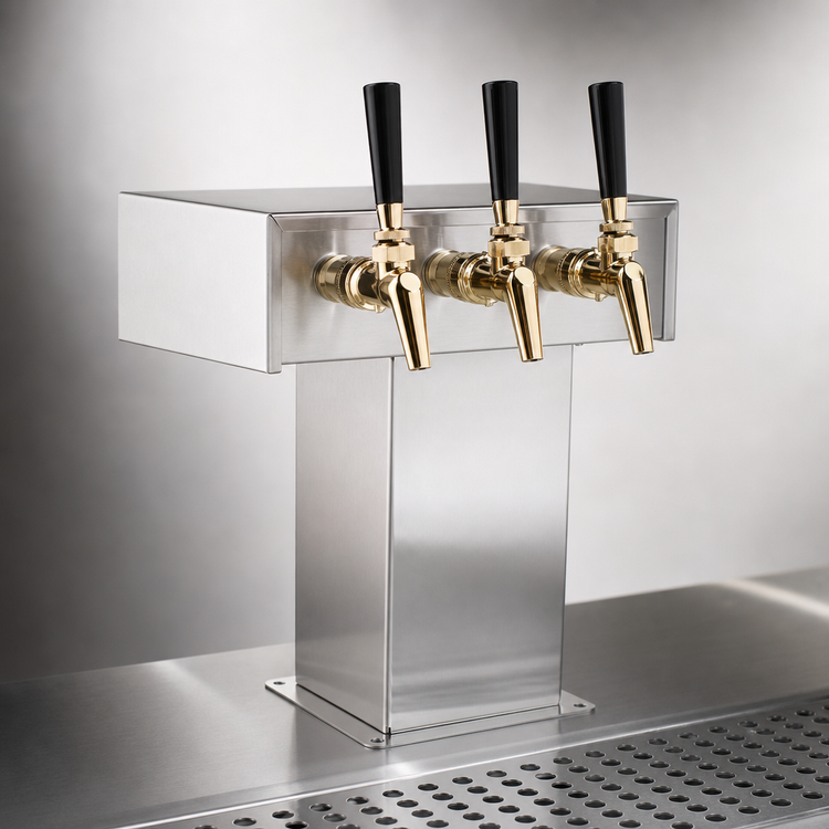 Product image #4 for Perlick Air-Cooled Stainless Steel Tee Beer Tower with Tarnish-Free Brass Finish, 3 Faucets