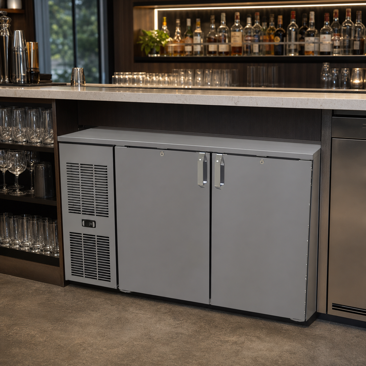 Product image #4 for Glastender C1FL52 Low Profile Two-Section Front-Serviced Back Bar Cooler, 52 Inch Wide, Self-Contained Refrigeration