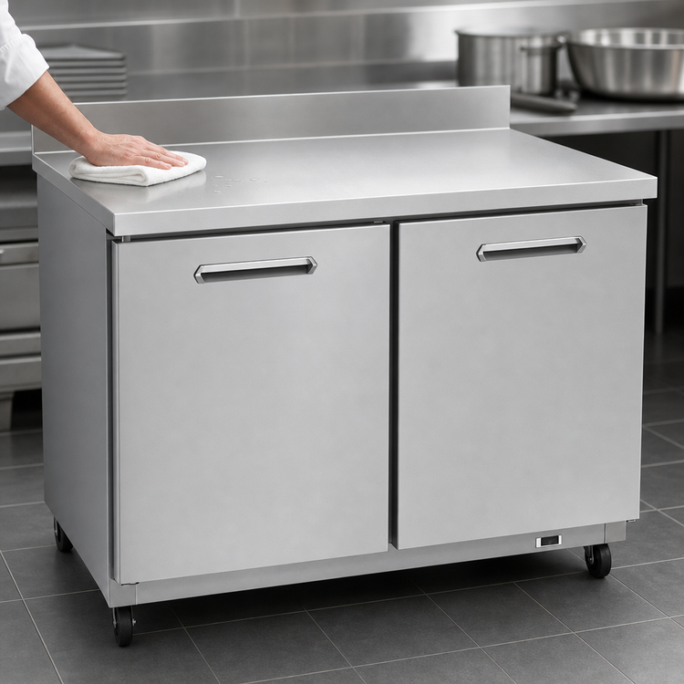 Product image #5 for Kelvinator Commercial 48-Inch Two-Section Worktop Freezer with Backsplash and Self-Contained Rear-Mounted Refrigeration