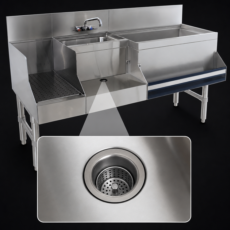 Product image #4 for Advance Tabco Prestige Uni-Serv 60-Inch Stainless Steel Underbar Speed Bar with Right Ice Bin, Sink and Blender Station