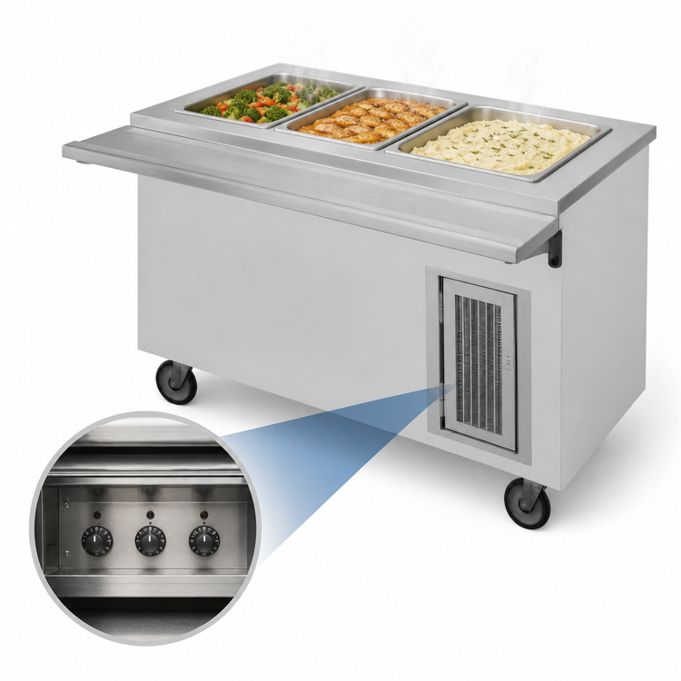 Product image #4 for Randell RANFG HTD-3 Electric Mobile Hot Food Table, 48 x 30 Inches, 3 Wells, Enclosed Base
