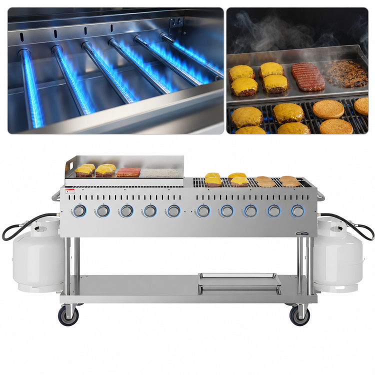 Product image #4 for 72-Inch Commercial Outdoor Propane Gas Grill/Charbroiler with 36-Inch Griddle and 10 Burners