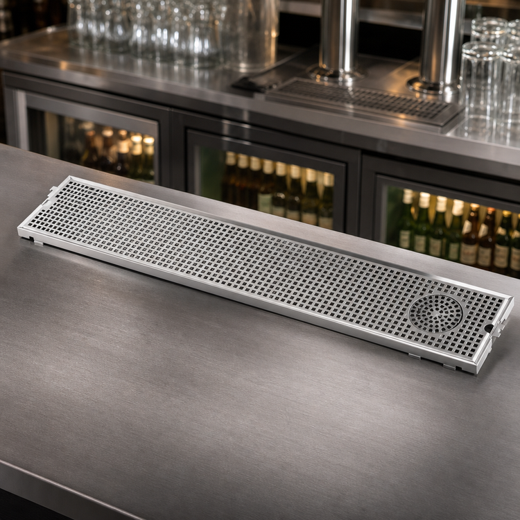Product image #4 for Micro Matic 51 Inch Surface Mount Stainless Steel Drip Tray Trough with Integral Glass Rinser