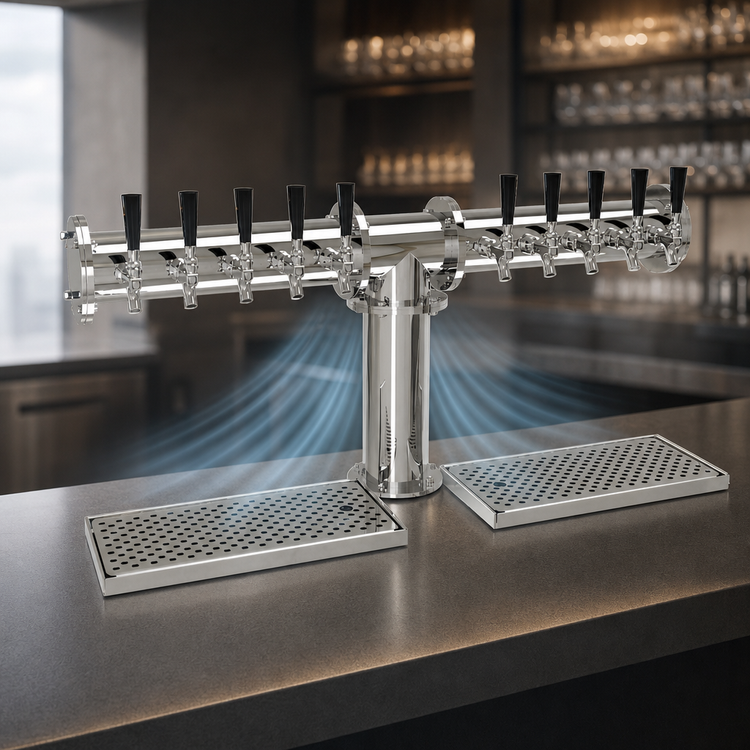 Product image #4 for Glastender Pipe Tee Countertop Draft Dispensing Tower, 10 Faucets, Air-Cooled, Stainless Steel, Mirror Finish