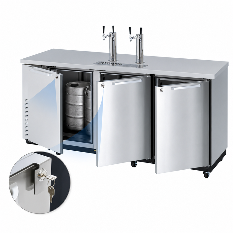 Product image #4 for Turbo Air Super Deluxe 90-1/4-Inch Wide Three-Door Beer Dispenser with 4 Half-Barrel Capacity