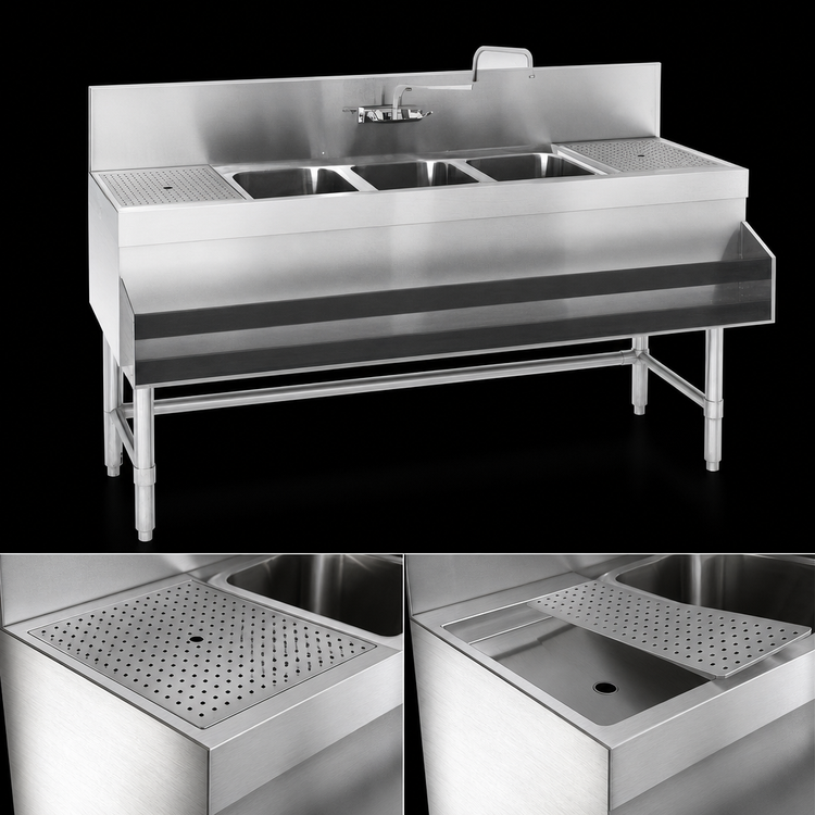 Product image #4 for Spec-Bar 3-Compartment Underbar Sink Unit with Left and Right Drainboards, 96-Inch, 304 Stainless Steel