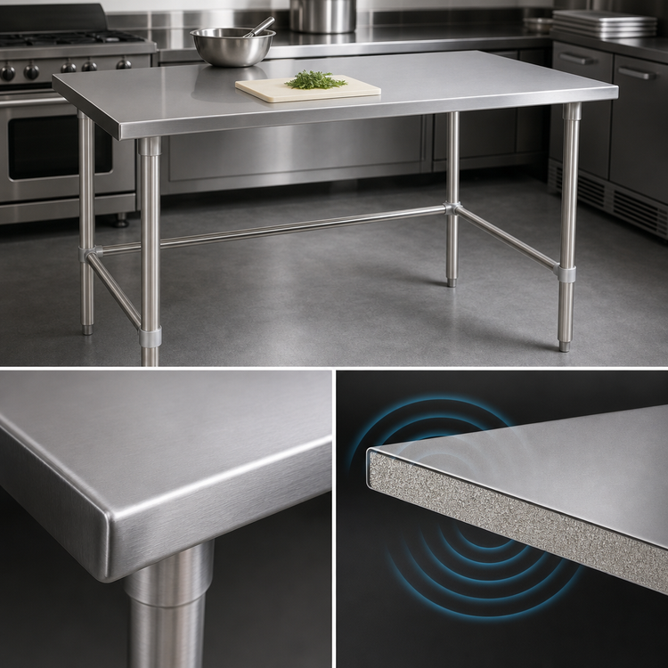 Product image #4 for John Boos Stallion 84" x 30" Stainless Steel Top Work Table with Safety Edge, Open Base