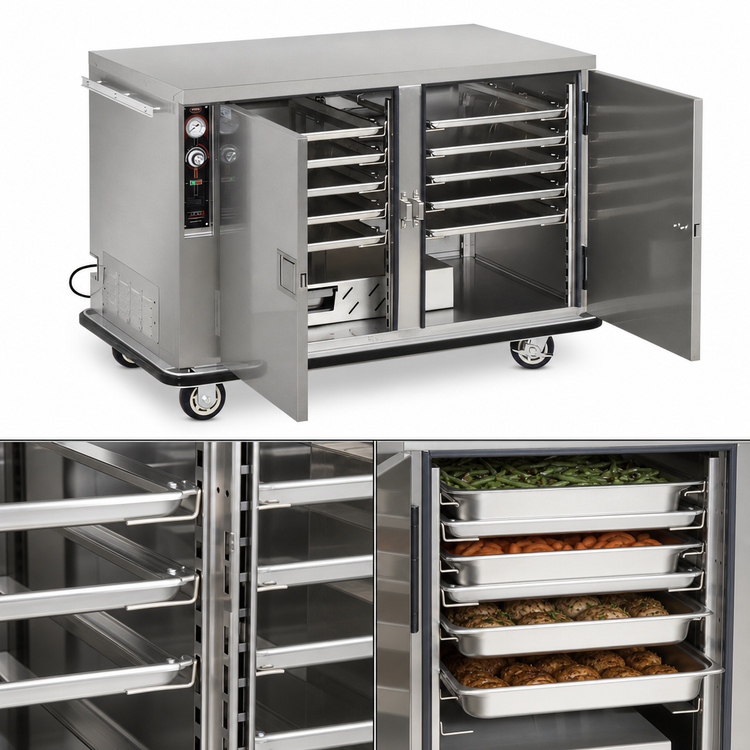 Product image #4 for FWE Mobile Insulated Two-Door Heated Holding Cabinet with Humi-Temp System and Universal Tray Slides