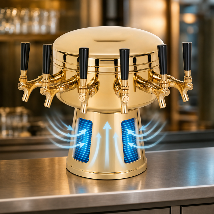 Product image #4 for Micro Matic Mushroom Countertop Air-Cooled 6-Faucet Polished Brass Draft Beer Tower