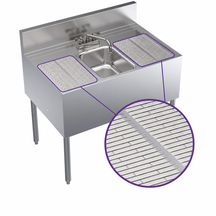 Product image #4 for Krowne Royal Series 36-Inch Wide x 24-Inch Deep One-Compartment Underbar Sink Unit with Dual Drainboards and Deck-Mount Faucet