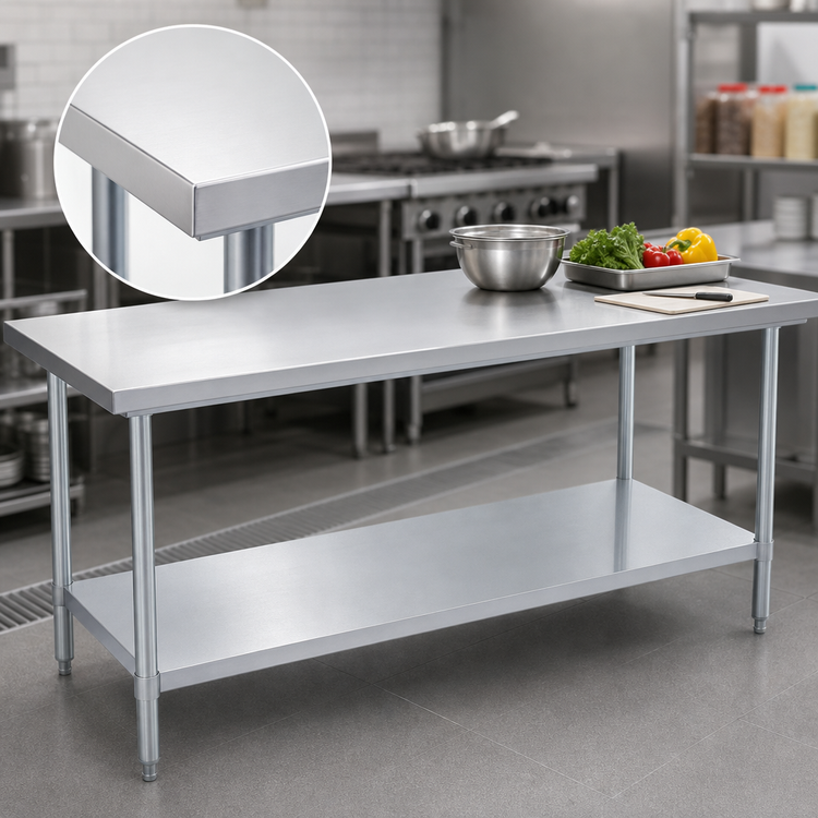 Product image #4 for Duke 144-Inch x 36-Inch Stainless Steel Work Table with Galvanized Undershelf and Posts, No Backsplash