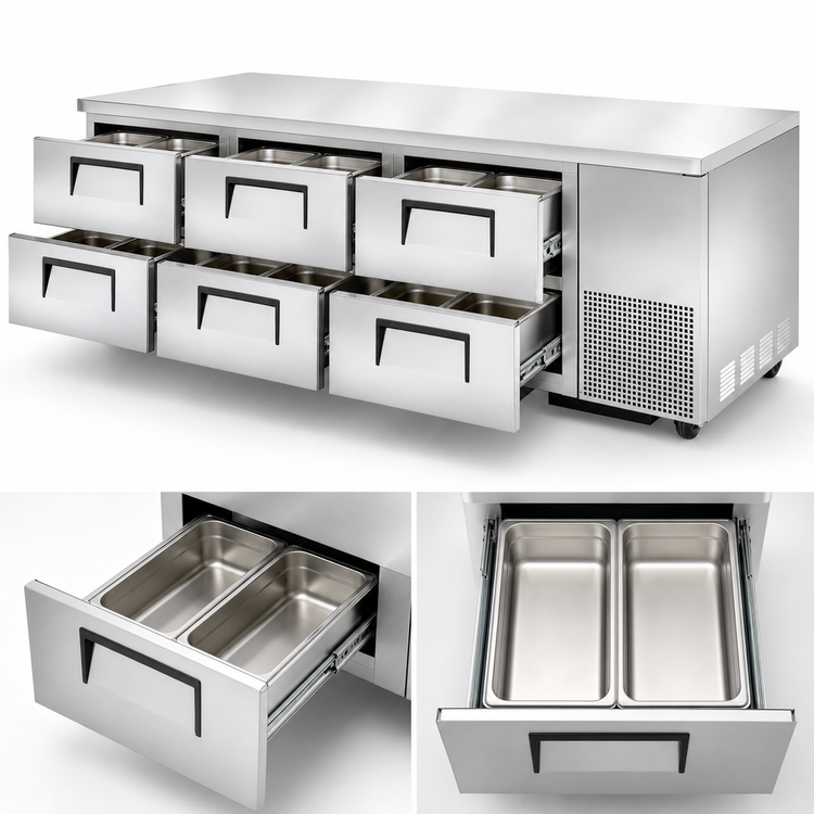 Product image #4 for 3-Section Deep Undercounter Refrigerator with 6 Drawers, 93 1/4 Inches Wide