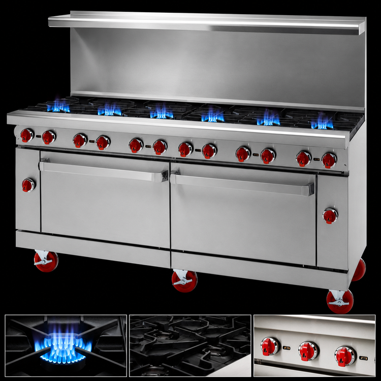 Product image #4 for American Range 72-Inch Gas Restaurant Range with 36-Inch Griddle, 6 Open Burners, Convection Oven, and Standard Oven