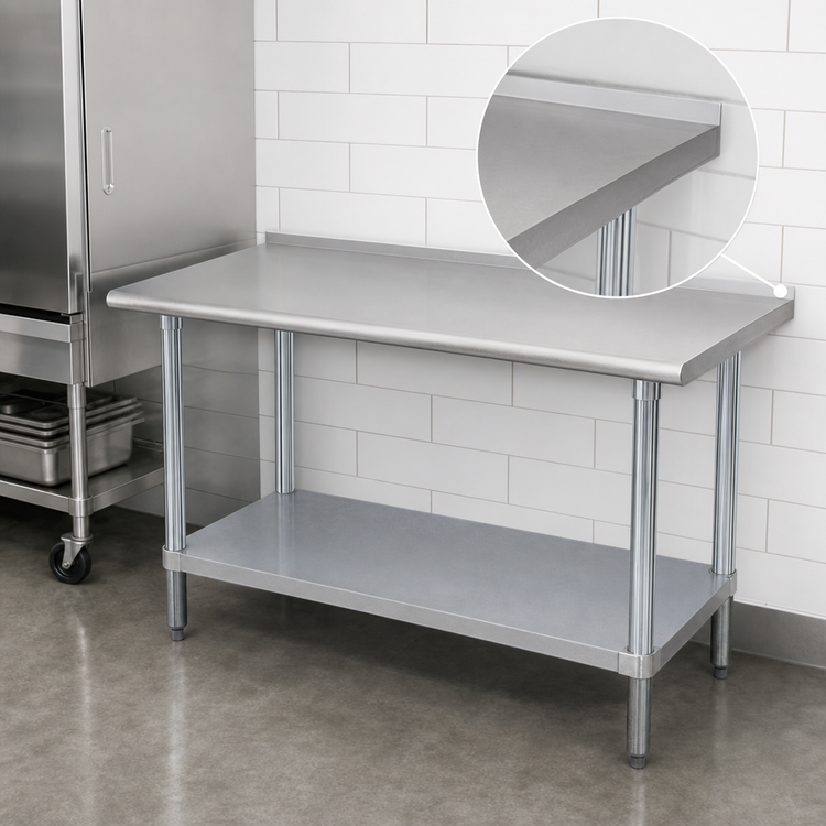 Product image #4 for Advance Tabco 84-Inch x 24-Inch 16-Gauge 430 Stainless Steel Work Table with Rear Up-Turn and Galvanized Undershelf