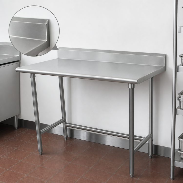 Product image #4 for Advance Tabco Special Value Series 84" x 24" Open Base Work Table with 5" Backsplash and 430 Stainless Steel Top