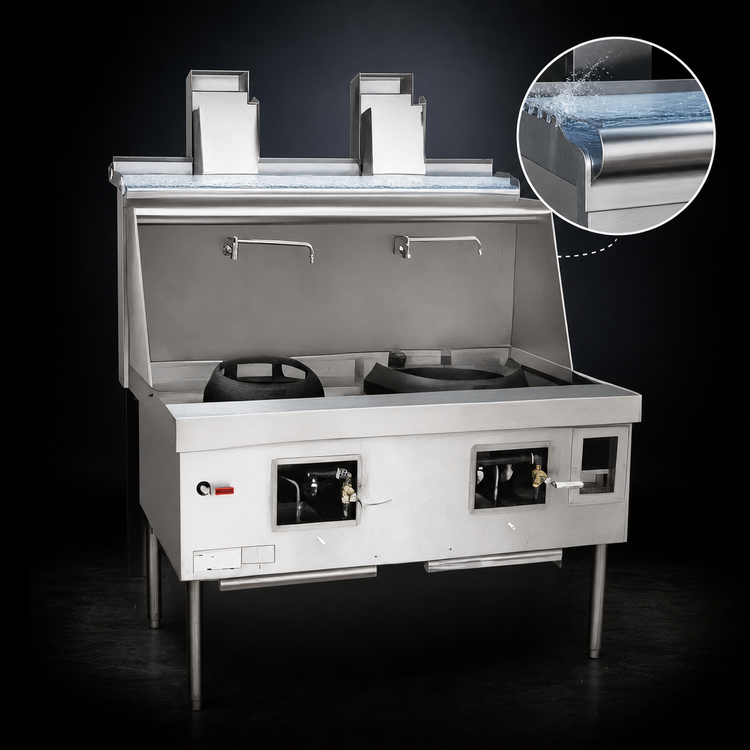 Product image #4 for York Commercial Gas Wok Range with 2 Chambers, Water-Cooled Top and Chinese Swing Faucets