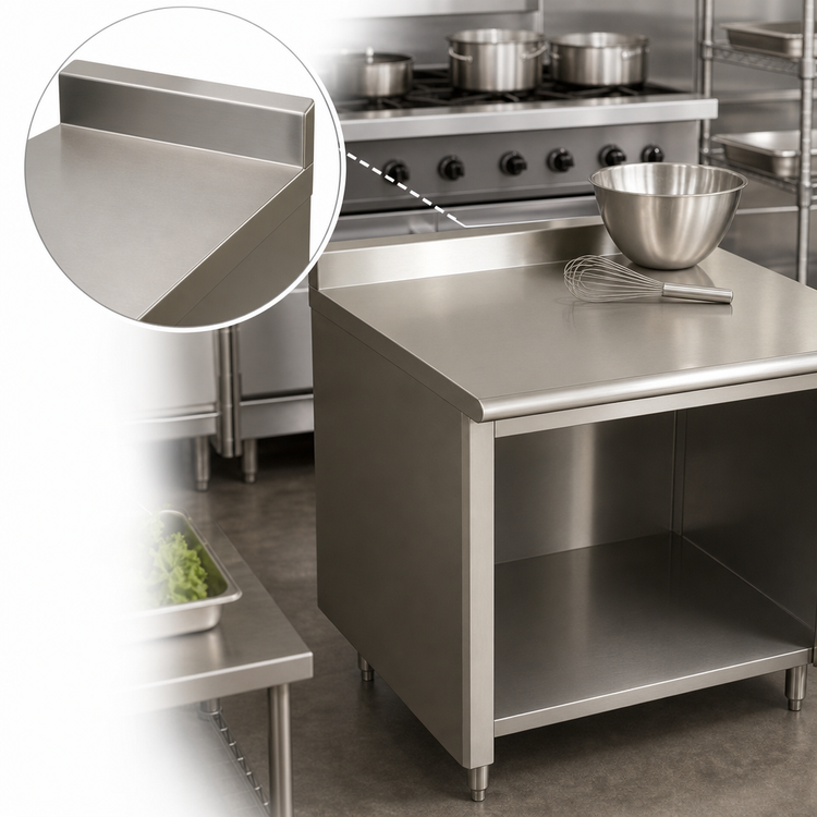 Product image #4 for Advance Tabco Special Value Economy 72-Inch x 30-Inch 16-Gauge 304 Stainless Steel Open Base Work Table with 5-Inch Backsplash