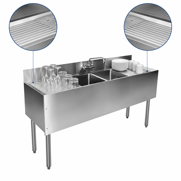 Product image #4 for CHOICE 48-Inch Two-Compartment Underbar Sink Unit with Dual Drainboards