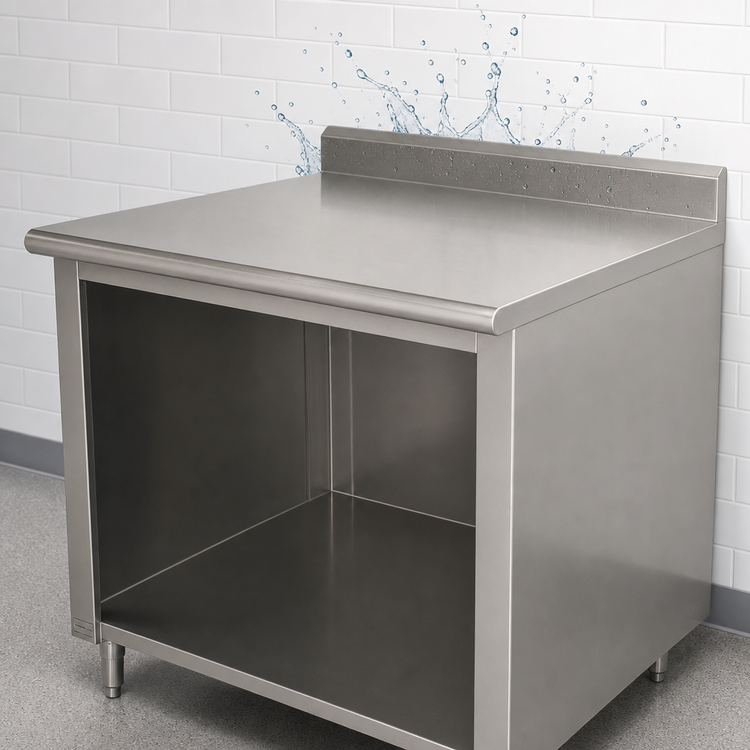 Product image #4 for Advance Tabco Special Value Series 72" x 24" Open Base Work Table with 5" Backsplash, 16-Gauge 304 Stainless Steel Top
