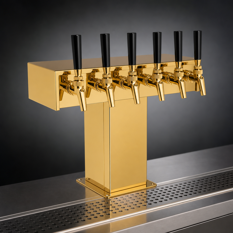 Product image #4 for Perlick EA2110-6BTF 6-Faucet Air-Cooled Tee Beer Dispensing Tower, Tarnish-Free Brass