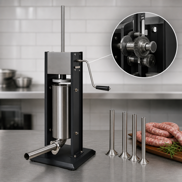 Product image #4 for Weston 11 lb. Vertical Manual Sausage Stuffer with Stainless Steel Canister and 4 Funnels