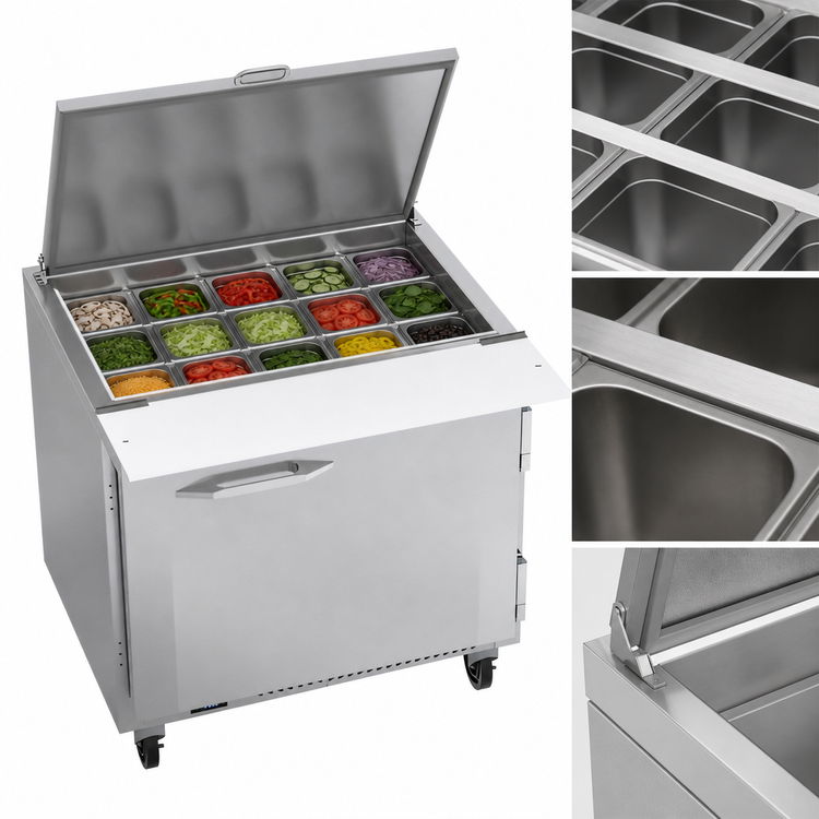 Product image #5 for Victory UltraSpec V-Core 36-Inch One-Section Self-Contained Mega Top Sandwich Prep Refrigerator with 15-Pan Opening