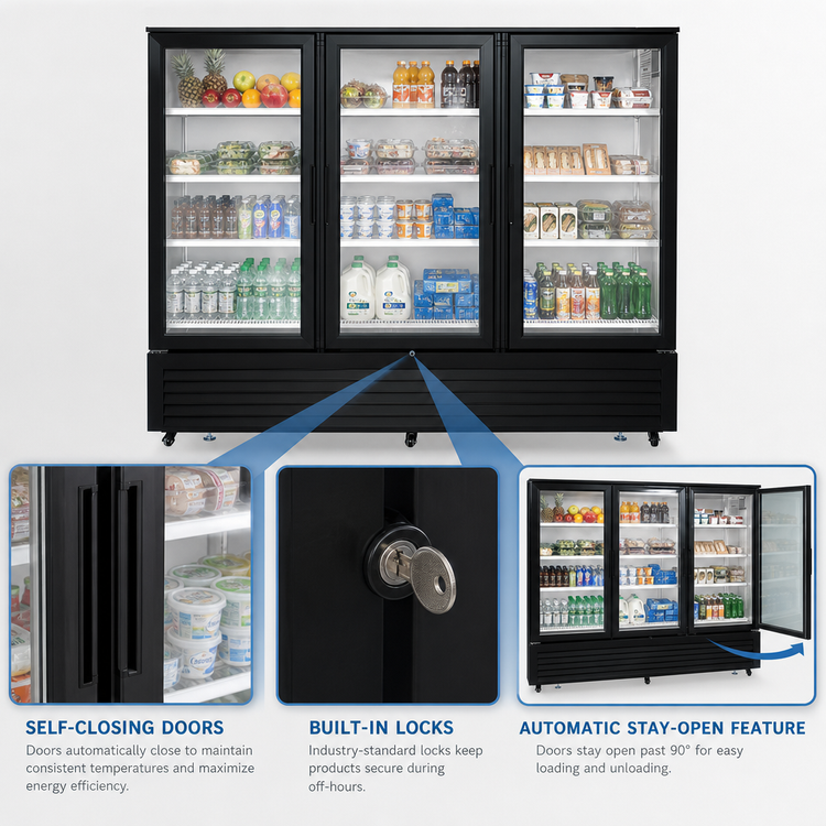 Product image #4 for Atosa Three-Section Glass Door Refrigerator Merchandiser, 69.5 Cu. Ft., Black