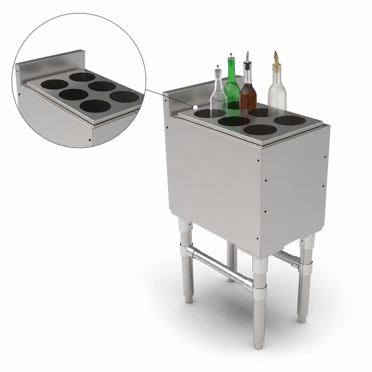 Product image #4 for John Boos Slim-Line 12-Inch x 18-Inch Underbar Ice Bin/Cocktail Unit with 6 Bottle Openings