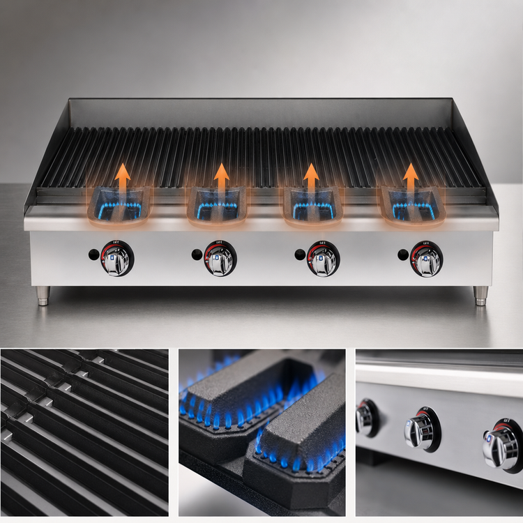 Product image #4 for Star-Max 48-Inch Countertop Gas Lava Rock Charbroiler with Cast Iron Burners