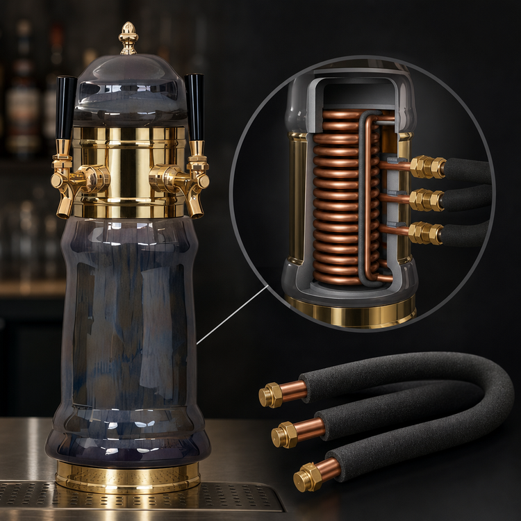 Product image #4 for Glastender Rembrandt 2-Faucet Countertop Polished Brass Glycol-Cooled Draft Dispensing Tower