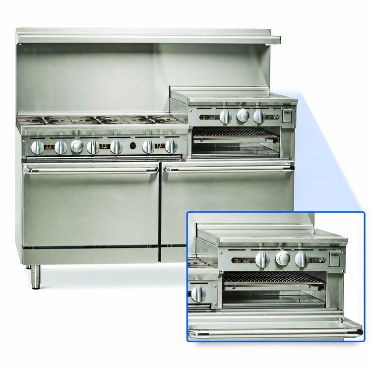 Product image #4 for Imperial Pro Series 60-Inch Gas Restaurant Range with 6 Open Burners, 24-Inch Raised Griddle/Broiler, Convection Oven, and Open Cabinet Base