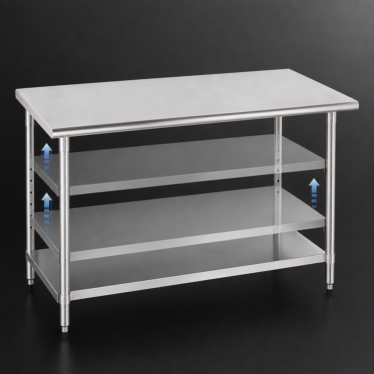 Product image #4 for Advance Tabco 84" x 36" 16-Gauge 304 Stainless Steel Flat Top Work Table with Adjustable Undershelf