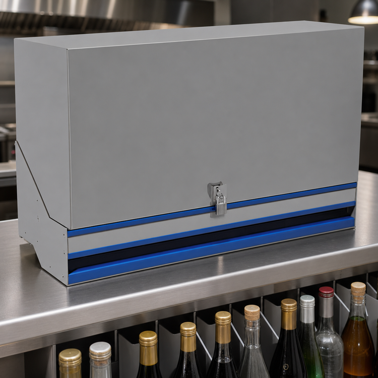 Product image #4 for Advance Tabco Prestige Signature Series 36-Inch Double-Tier Stainless Steel Speed Rail with Locking Cover, 18-Bottle Capacity