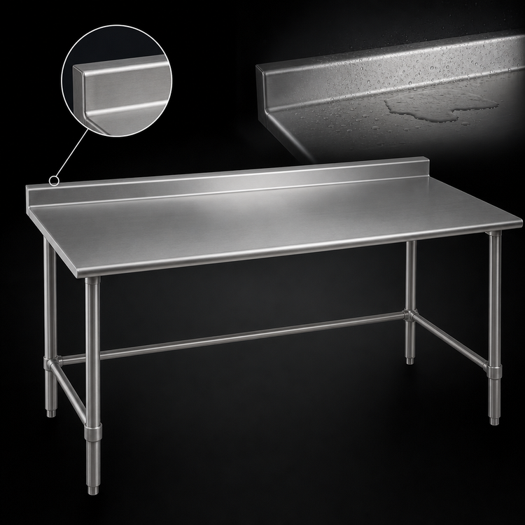 Product image #4 for Eagle Group Budget Series Open Base Stainless Steel Work Table, 144 x 24 Inches, 1-1/2 Inch Rear Up-Turn