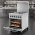 Thumbnail image #4 for BakeMax 24-Inch 4-Burner Commercial Electric Range with Oven, Stainless Steel, High Riser Shelf, and Locking Casters