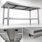 Thumbnail image #4 for Klinger's Trading SG2484 84 x 24 x 36 in. 18/430 Stainless Steel Flat-Top Work Table with Galvanized Open Base and Adjustable Undershelf