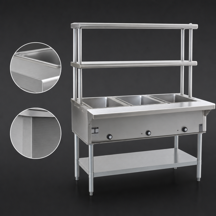 Product image #4 for Eagle Group 48 Inch Electric Hot Food Table, 3-Well Open Base with Double-Tier Flex-Master Overshelves