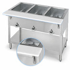 Thumbnail image #4 for Duke Manufacturing Aerohot E303 Electric 3-Well Hot Food Station with Open Stainless Steel Base and Carving Board