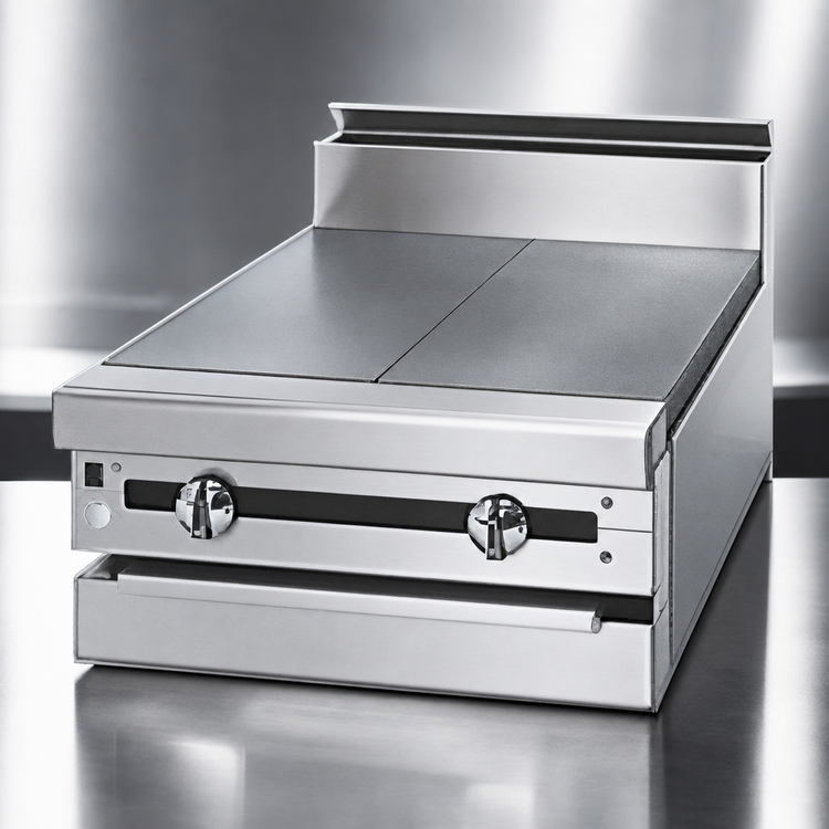 Product image #4 for Titan Heavy Duty 12-Inch Modular Gas Hot Top Range with Stainless Steel 6-Inch Plate Shelf