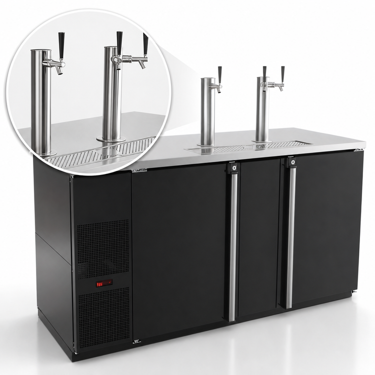 Product image #4 for Pro-Line E-Series Two-Section 3-Keg Direct Draw Draft Beer Cooler with Glass Rinser, Black, 69.5-Inch Wide