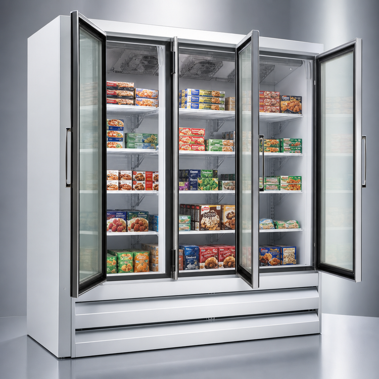 Product image #4 for Howard-McCray 65 Cu. Ft. Three-Section Stainless Steel Bottom-Mount Glass Door Freezer Merchandiser