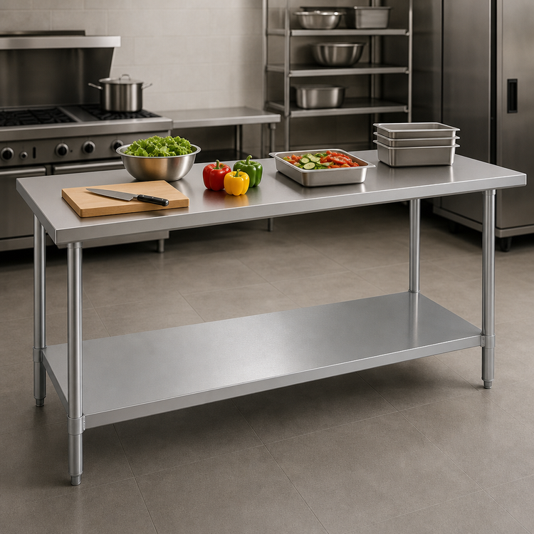 Product image #4 for Duke 144-Inch Stainless Steel Work Table with Galvanized Undershelf and Posts