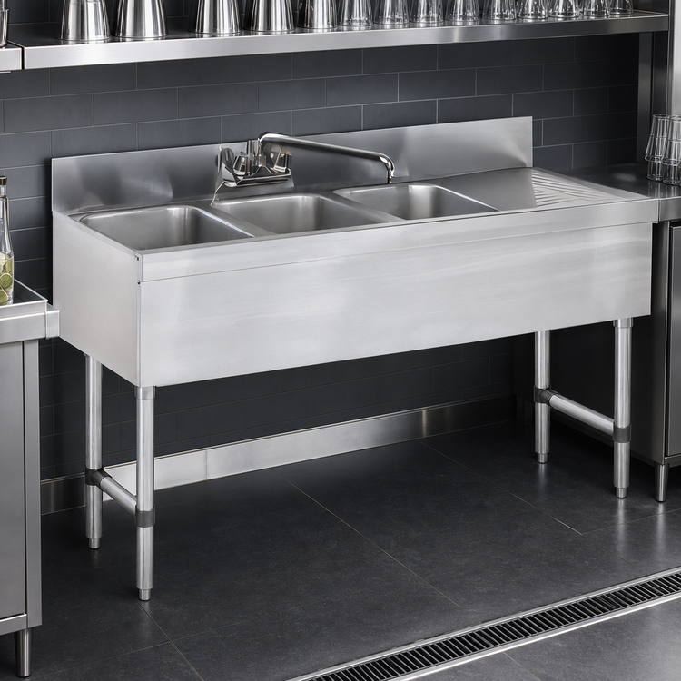 Product image #4 for 48-Inch Three-Compartment Underbar Sink with Right Drainboard