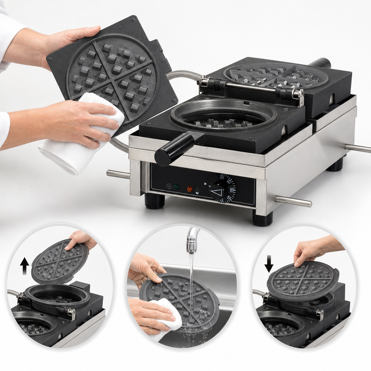 Product image #4 for Krampouz Single Round Countertop Commercial Waffle Maker, 120V, Easy-Clean System