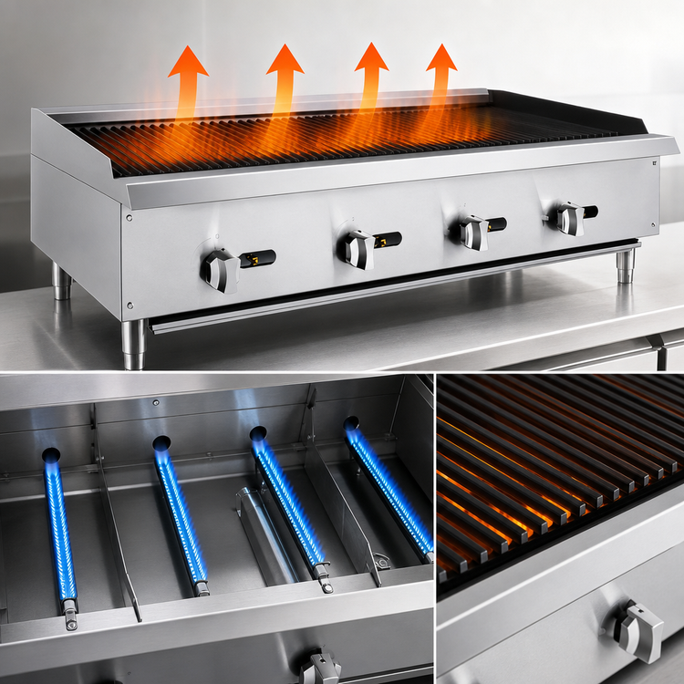 Product image #5 for General 48-Inch Gas Countertop Charbroiler with Radiant Heating, Manual Controls, 140,000 BTU