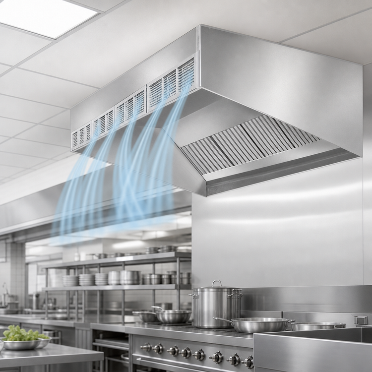 Product image #4 for SpecAir HESFA96-96 96"W Wall Type Front Discharge Make-Up Air Exhaust Hood with Short Front